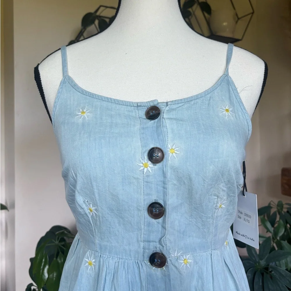 NWT- Japna Blue Cotton Daisy Embroidered Sundress - Picture 2 of 6